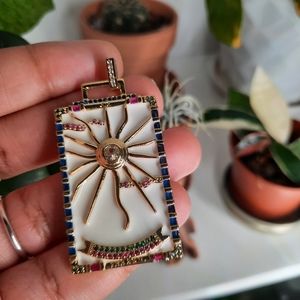 Gold Plated "The Sun" Enamel Tarot Card Pendant